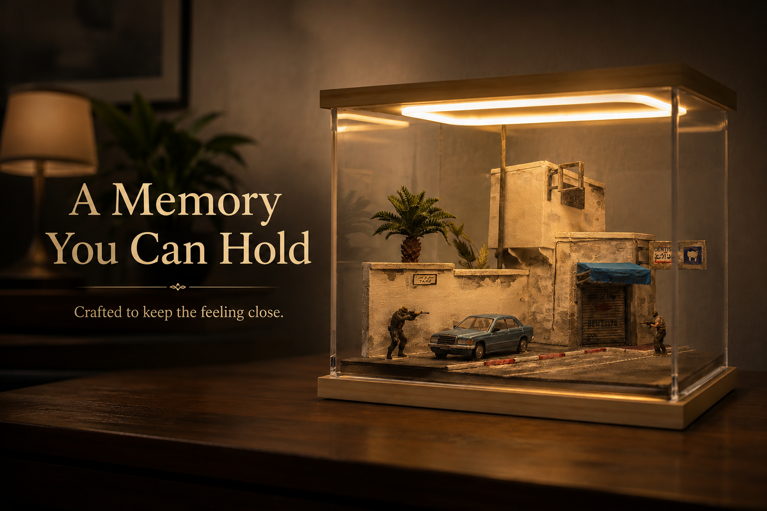 A Memory You Can Hold - hand-painted miniature diorama display with warm LED lighting