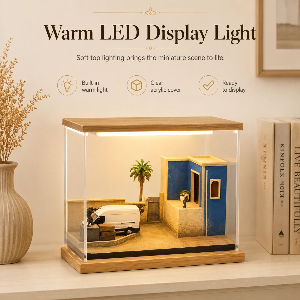 Warm LED acrylic miniature display case