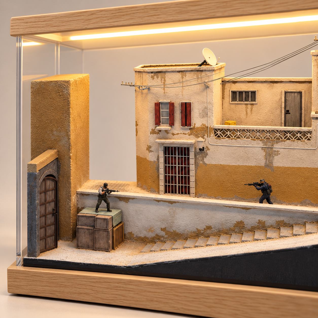 Dust2 A Long left building and gate details in optional lighted display case (+$25)