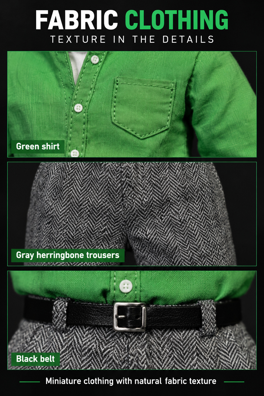Close-up of the figure's fabric clothing textures