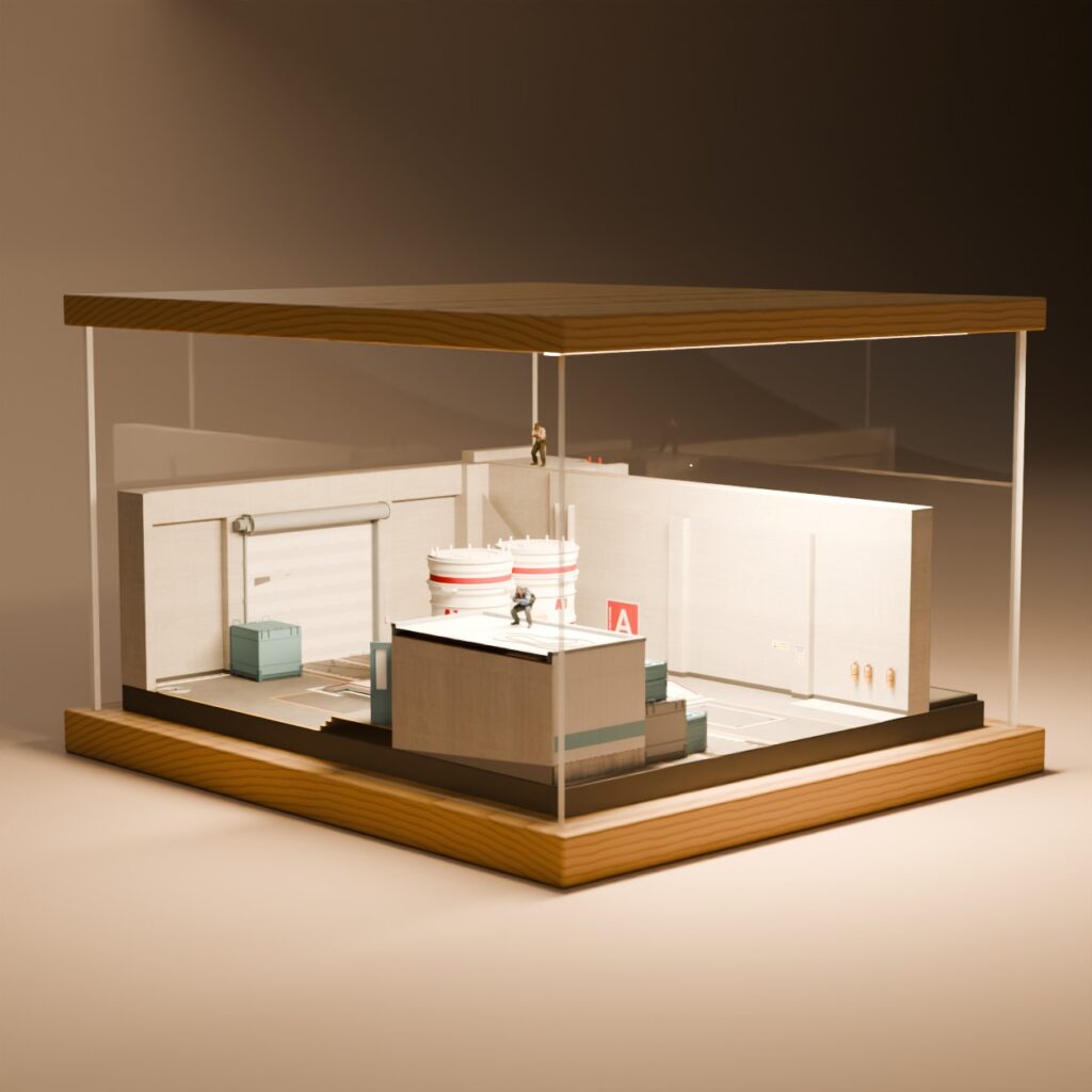 Nuke A Site diorama left-front angle with optional lighted display case (+$25)