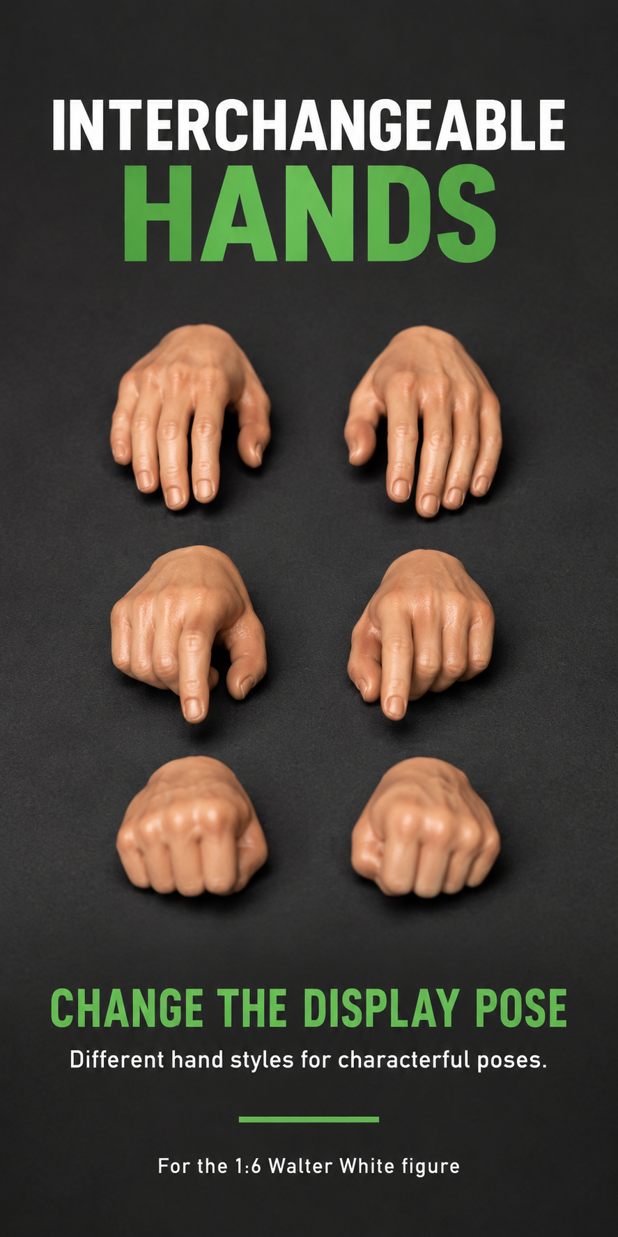 Six loose interchangeable replacement hands for the Walter White figure