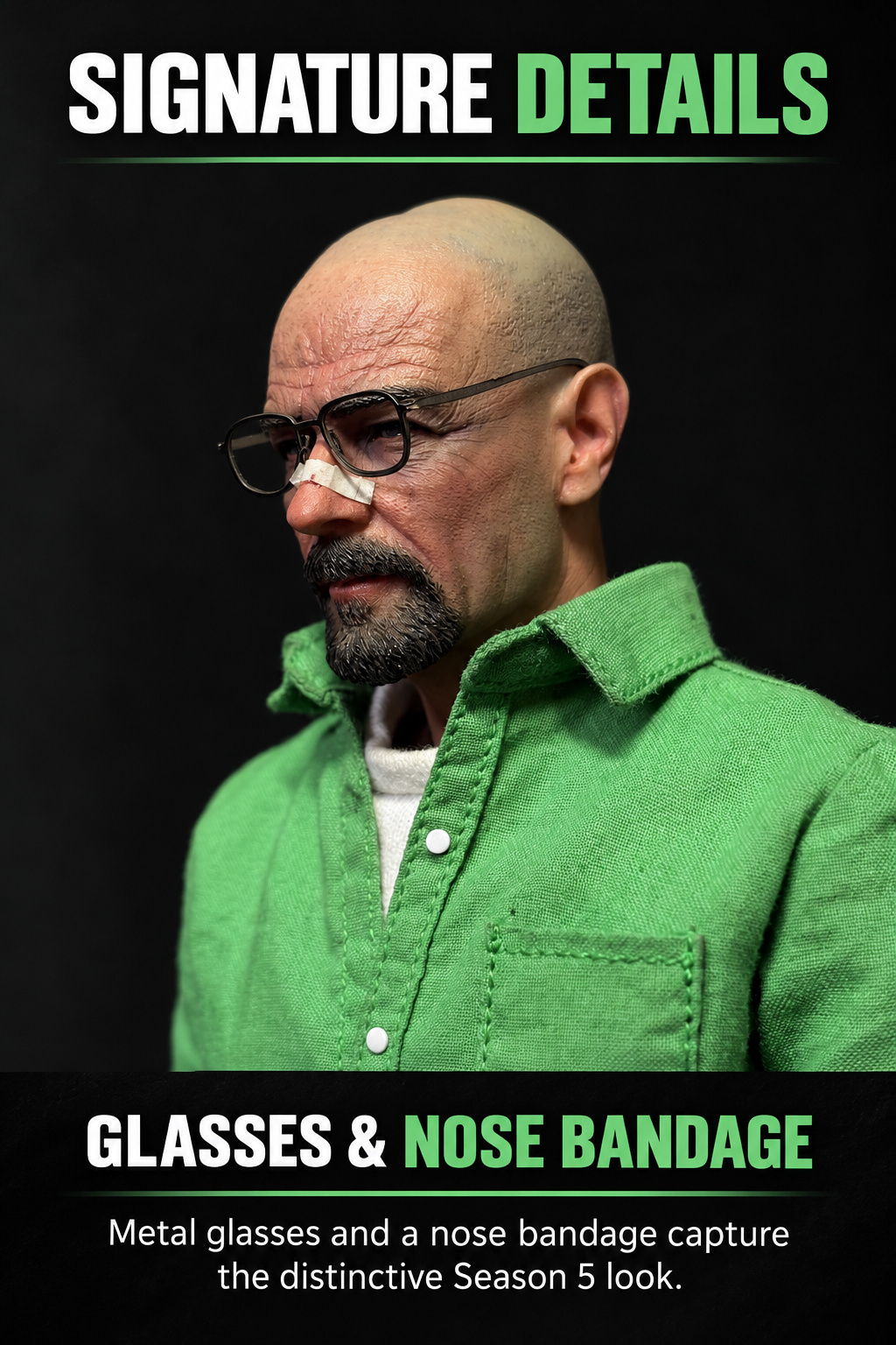 Walter White metal glasses and head sculpt details