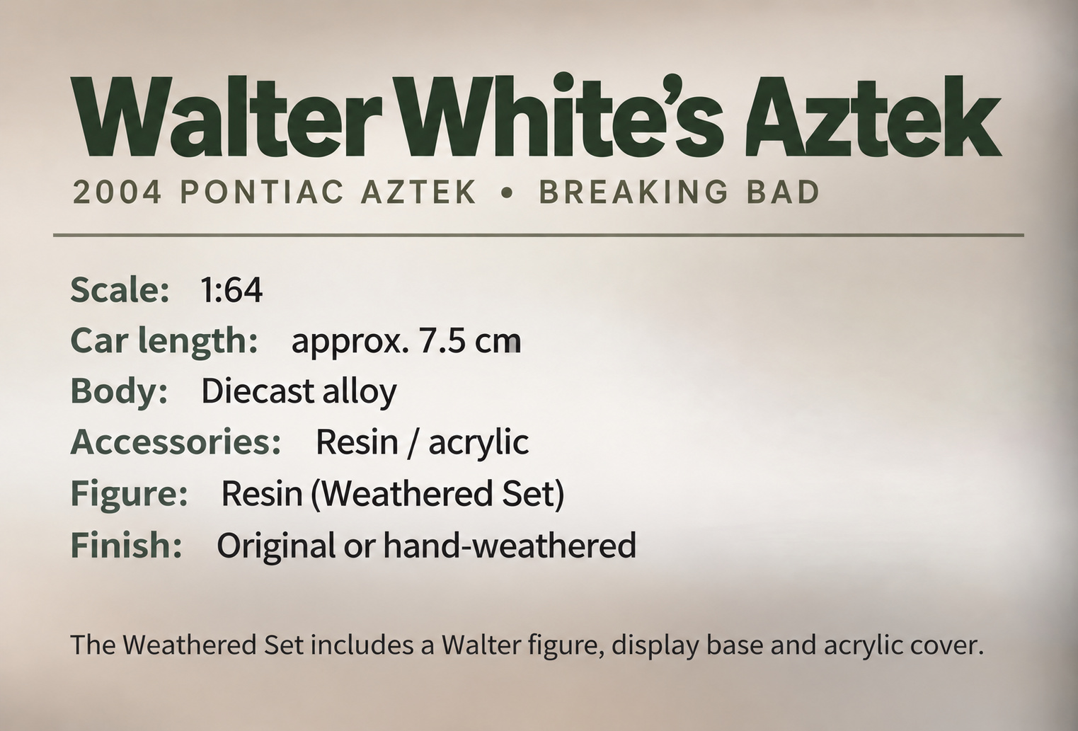 Pontiac Aztek specifications: 1:64 scale, approximately 7.5 cm car length, diecast alloy body