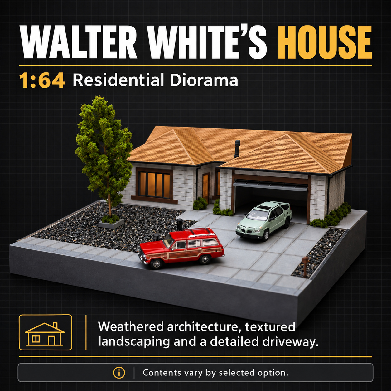 Walter White house model with weathered architecture, textured landscaping and a detailed driveway