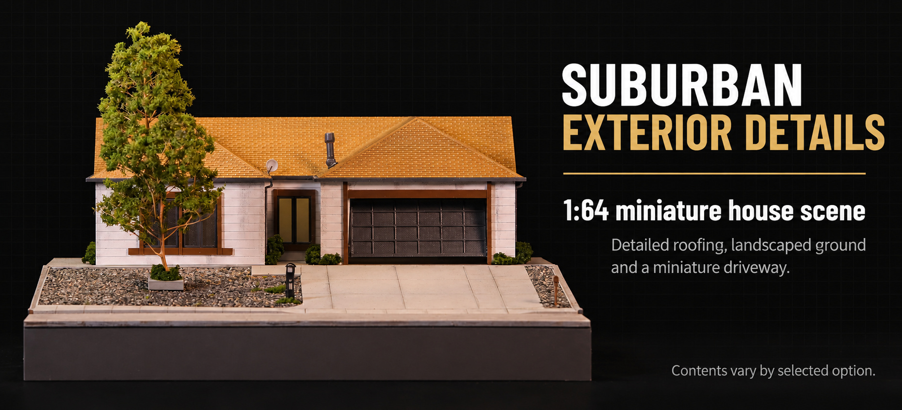 House Scene Only exterior showing tiled roof, model tree, landscaped ground and miniature driveway without cars or figures