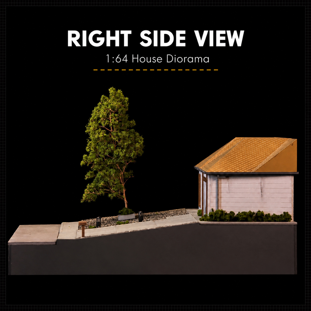 Right side view of the house model showing roof, side wall, model tree and display base