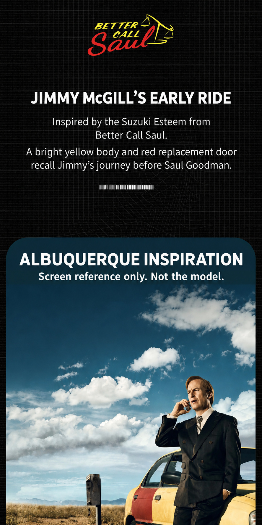 Jimmy McGill's Suzuki Esteem product story and design references