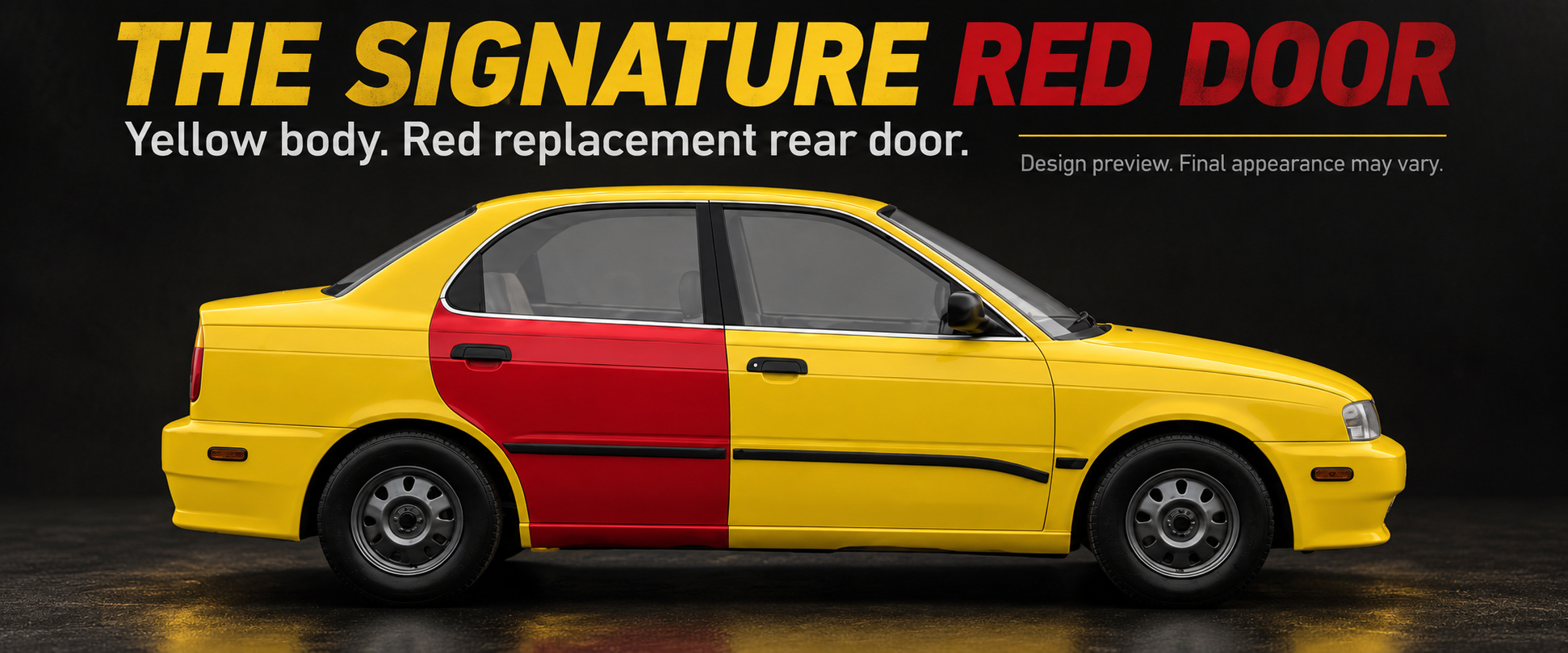 Red replacement right-rear door design reference