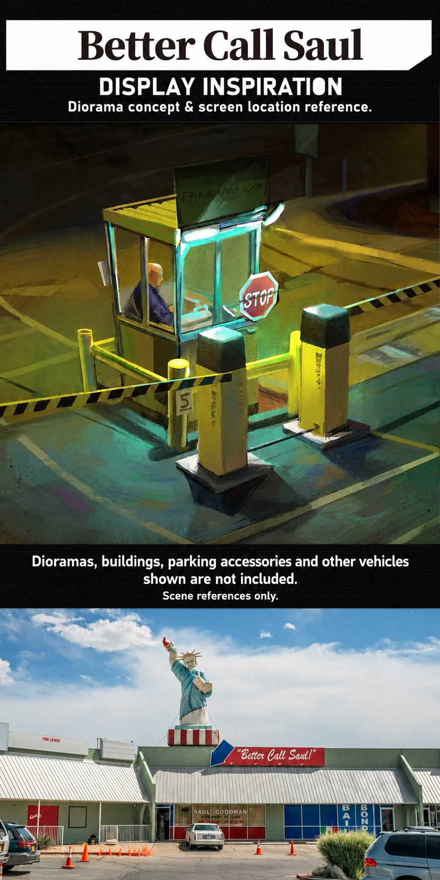Display inspiration scene; diorama, buildings and parking accessories are not included