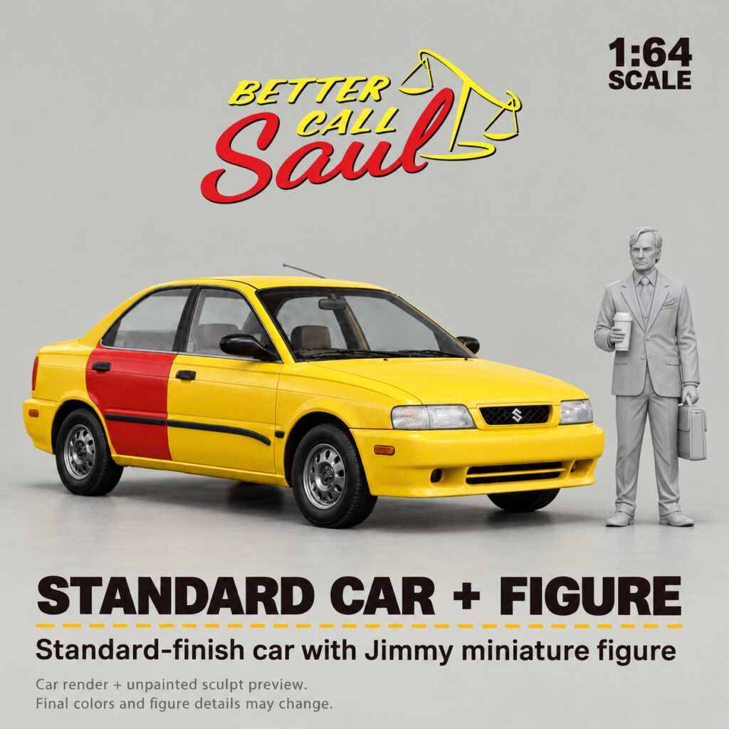 Standard Car + Figure option: standard-finish Suzuki Esteem with Jimmy gray sculpt development preview