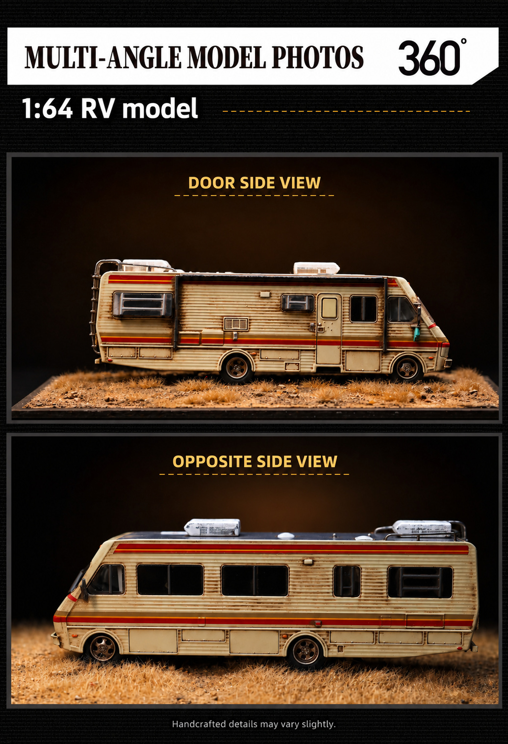 Two RV profile photographs labeled Door Side View and Opposite Side View