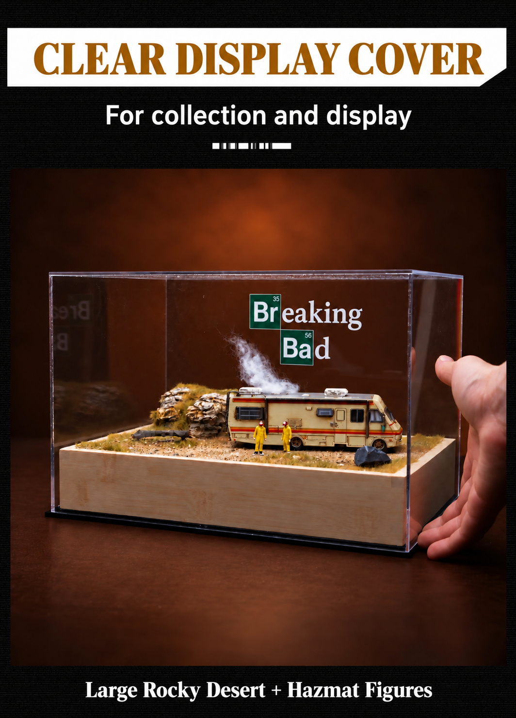 Large Rocky Desert + Hazmat Figures diorama under its clear display cover