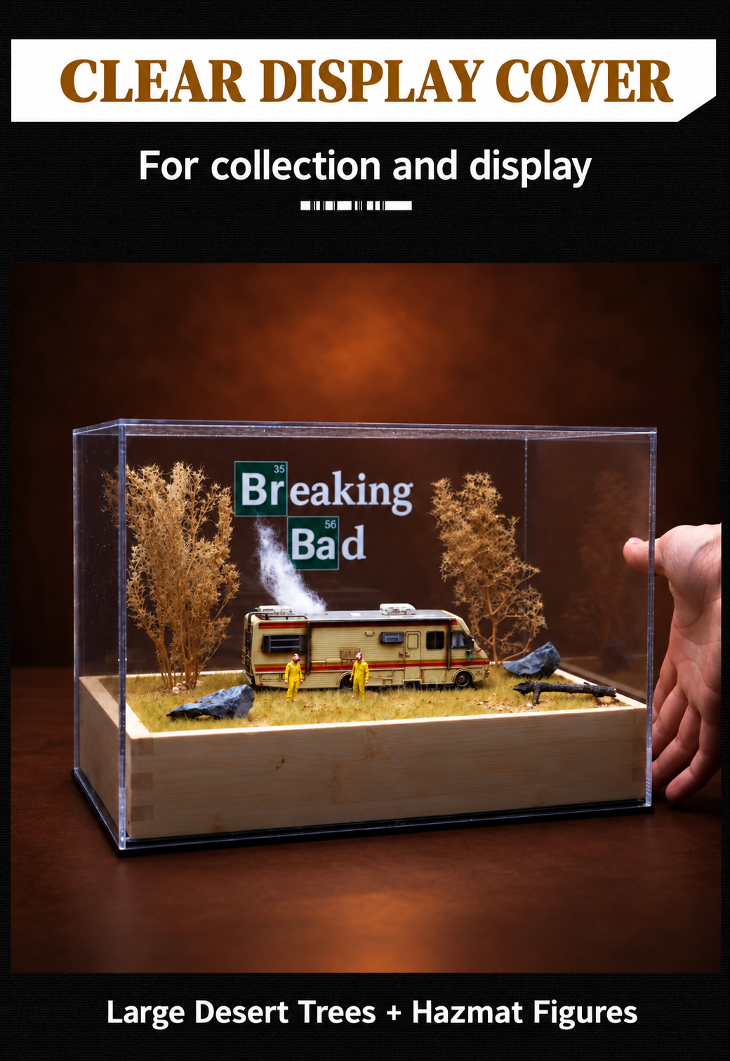 Large Desert Trees + Hazmat Figures diorama under its clear display cover