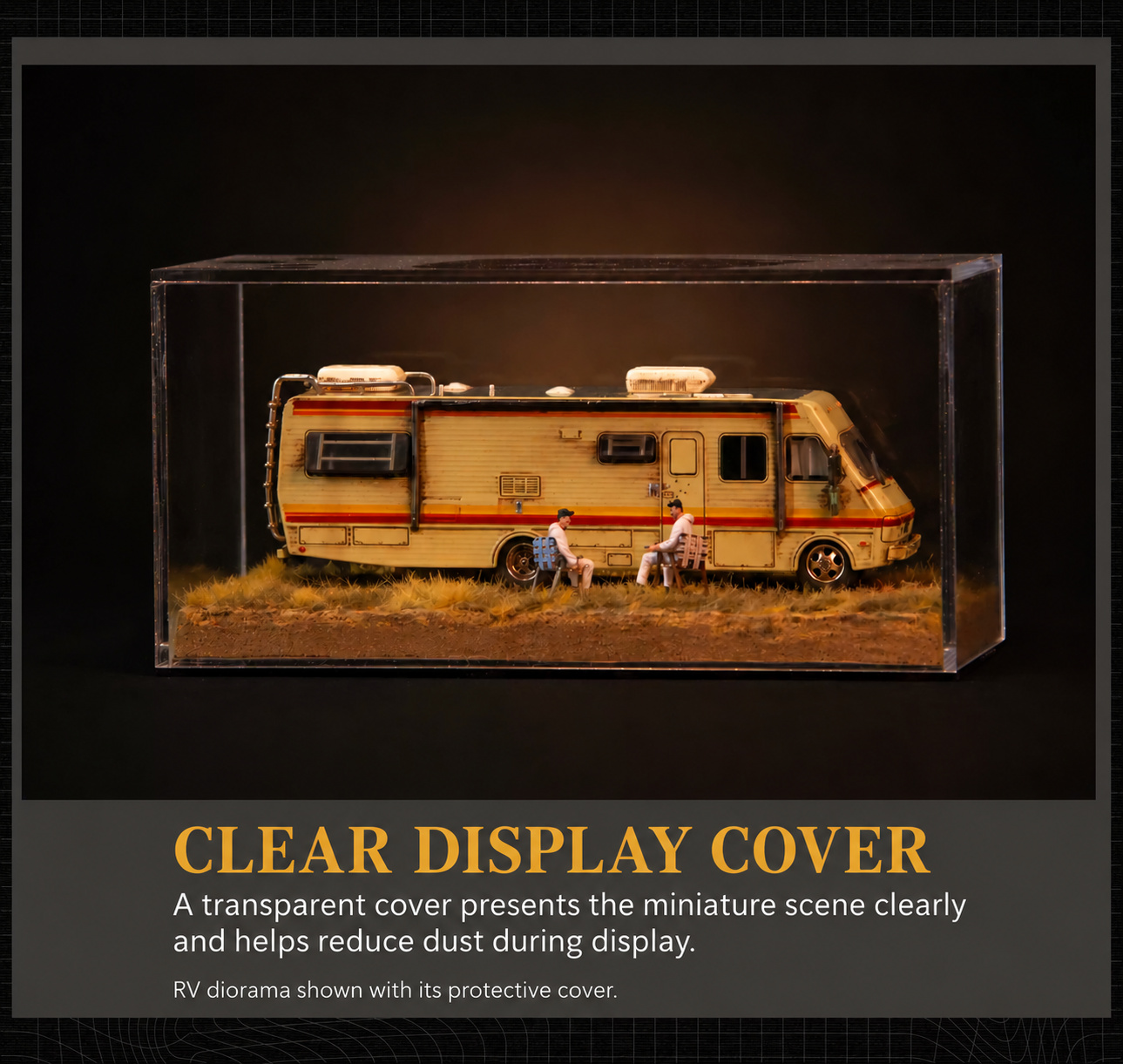 Complete RV diorama displayed beneath its clear display cover