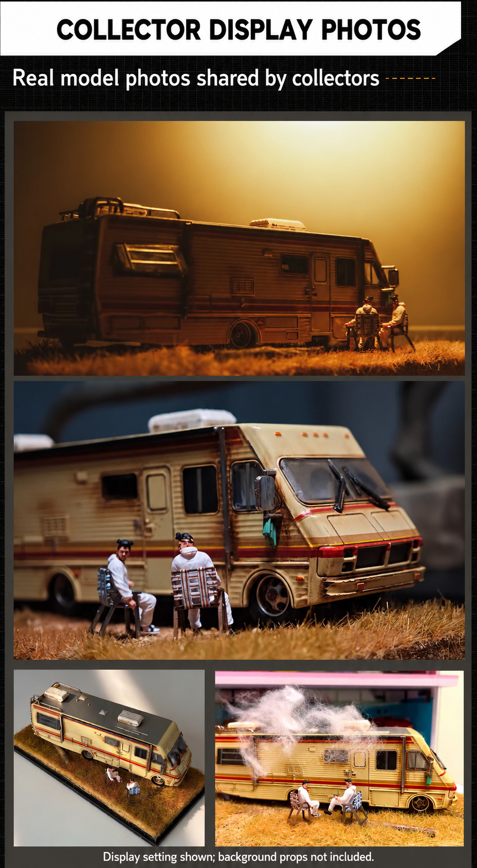 Collector display photo collage of the RV diorama; background props and scenic smoke are not guaranteed contents
