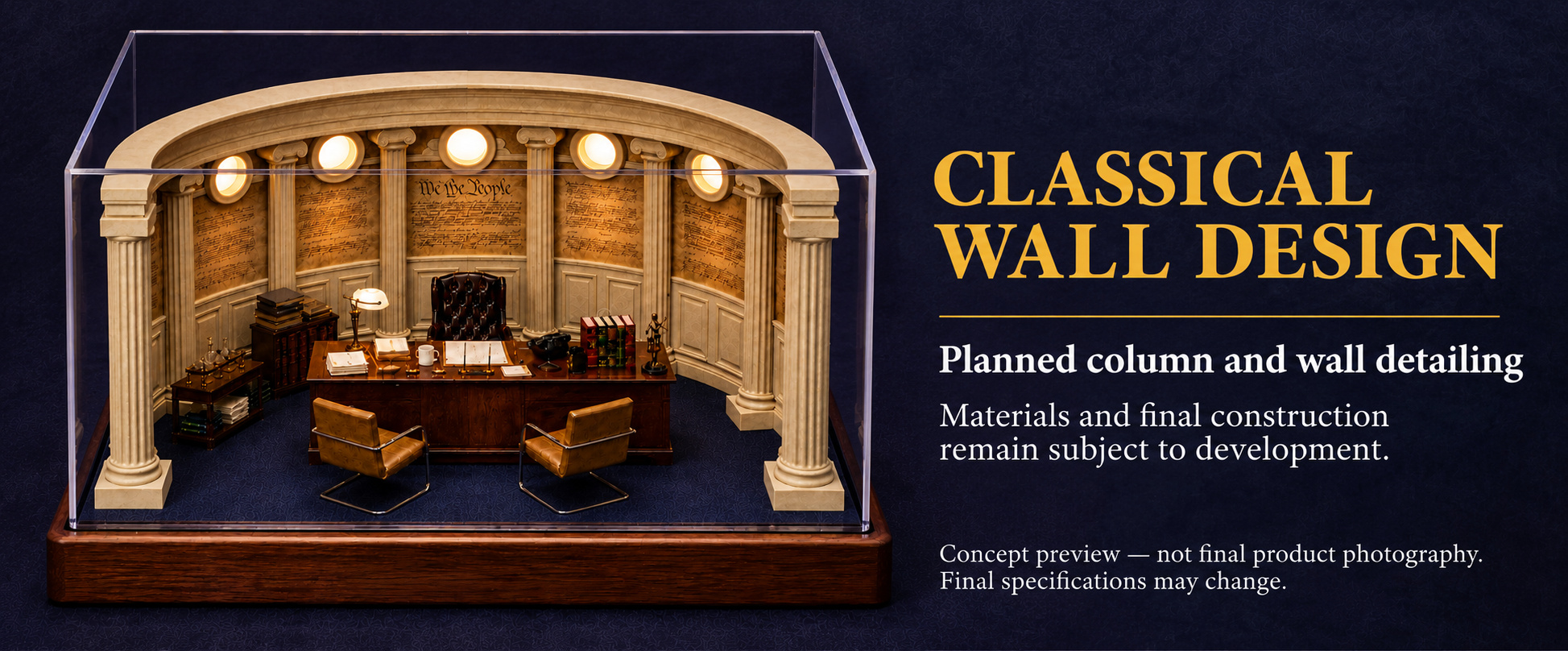 Classical wall design concept showing curved architecture, columns and decorative panel detailing