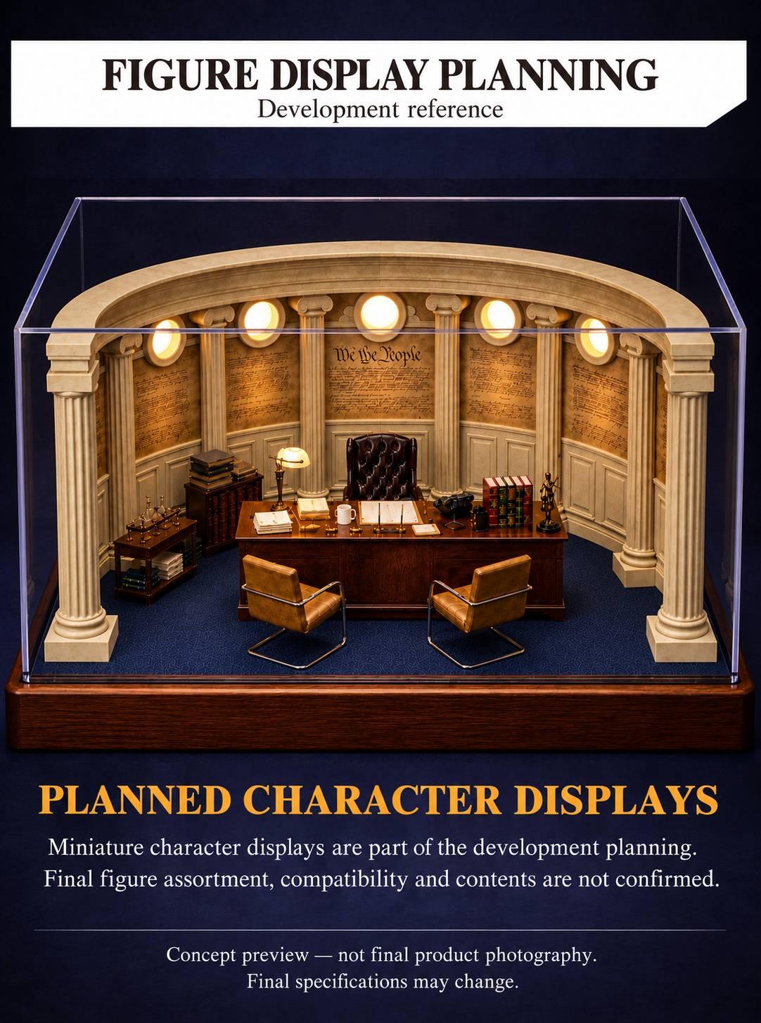Office concept planning card explaining that figure assortment, compatibility and contents remain unconfirmed