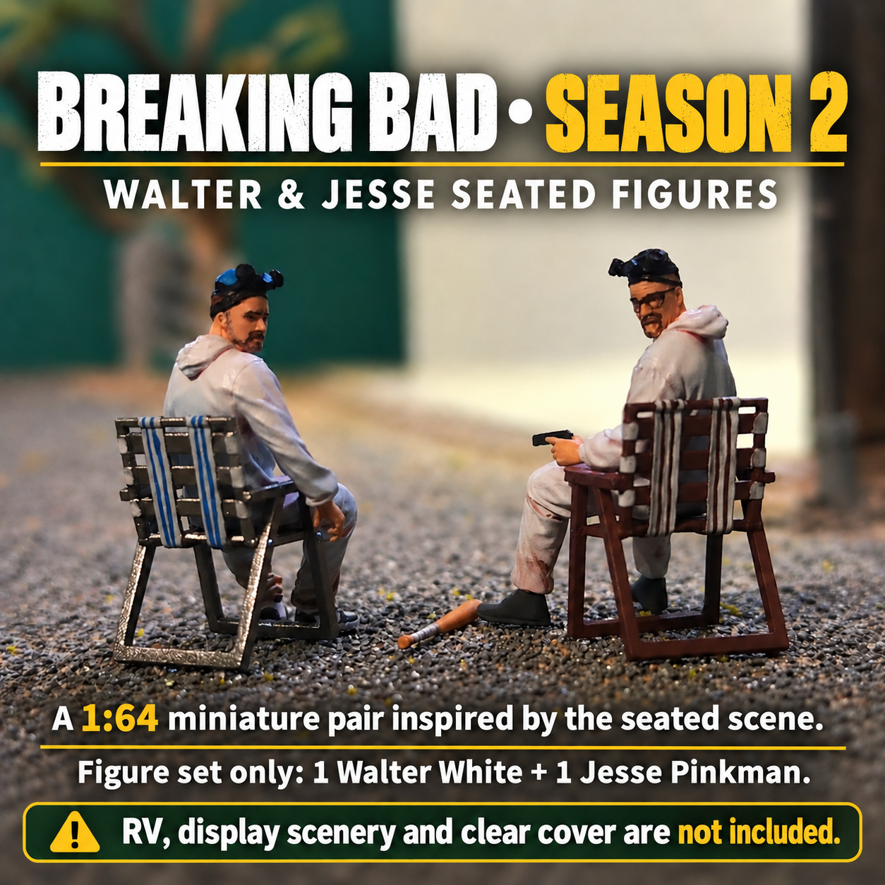 Breaking Bad Season 2 inspired Walter and Jesse seated figure pair with one miniature of each character