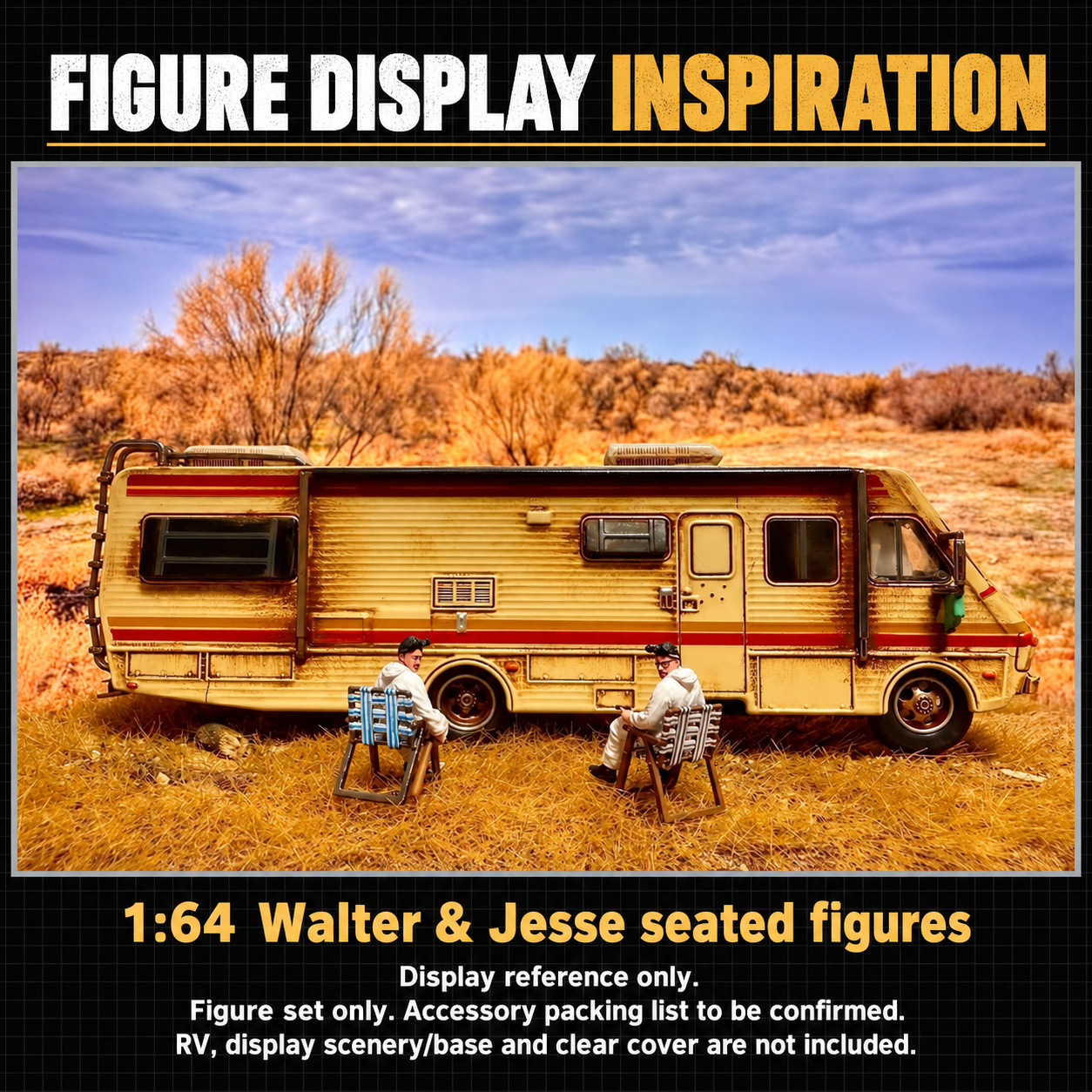 Walter and Jesse seated figures in an RV desert display reference; the RV, scene base and clear cover are not included