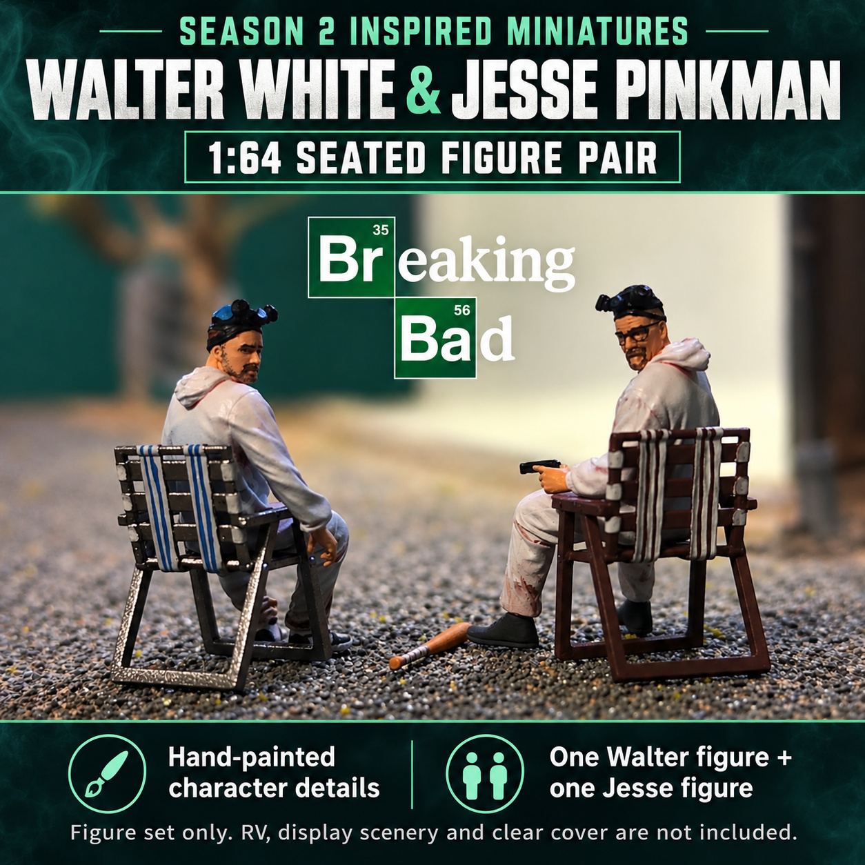 Hand-painted Walter White and Jesse Pinkman seated miniature pair in 1:64 scale, figure set only