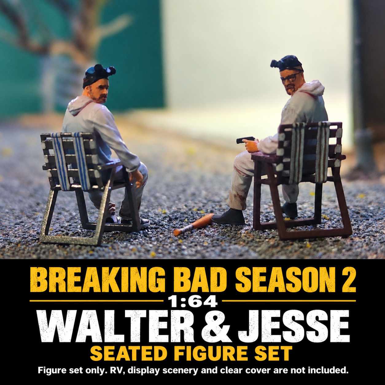 Walter and Jesse Seated Figure Set, one Walter White miniature and one Jesse Pinkman miniature in 1:64 scale